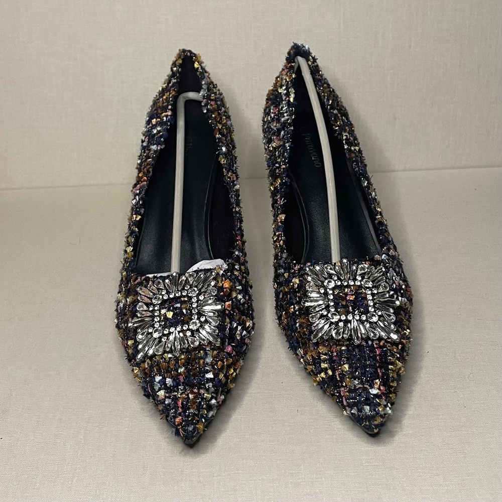 C. Paravano Multicolor Tweed Pointed Toe Heels w/ Crystal Buckle EU 41 (US 10) - Picture 2 of 16